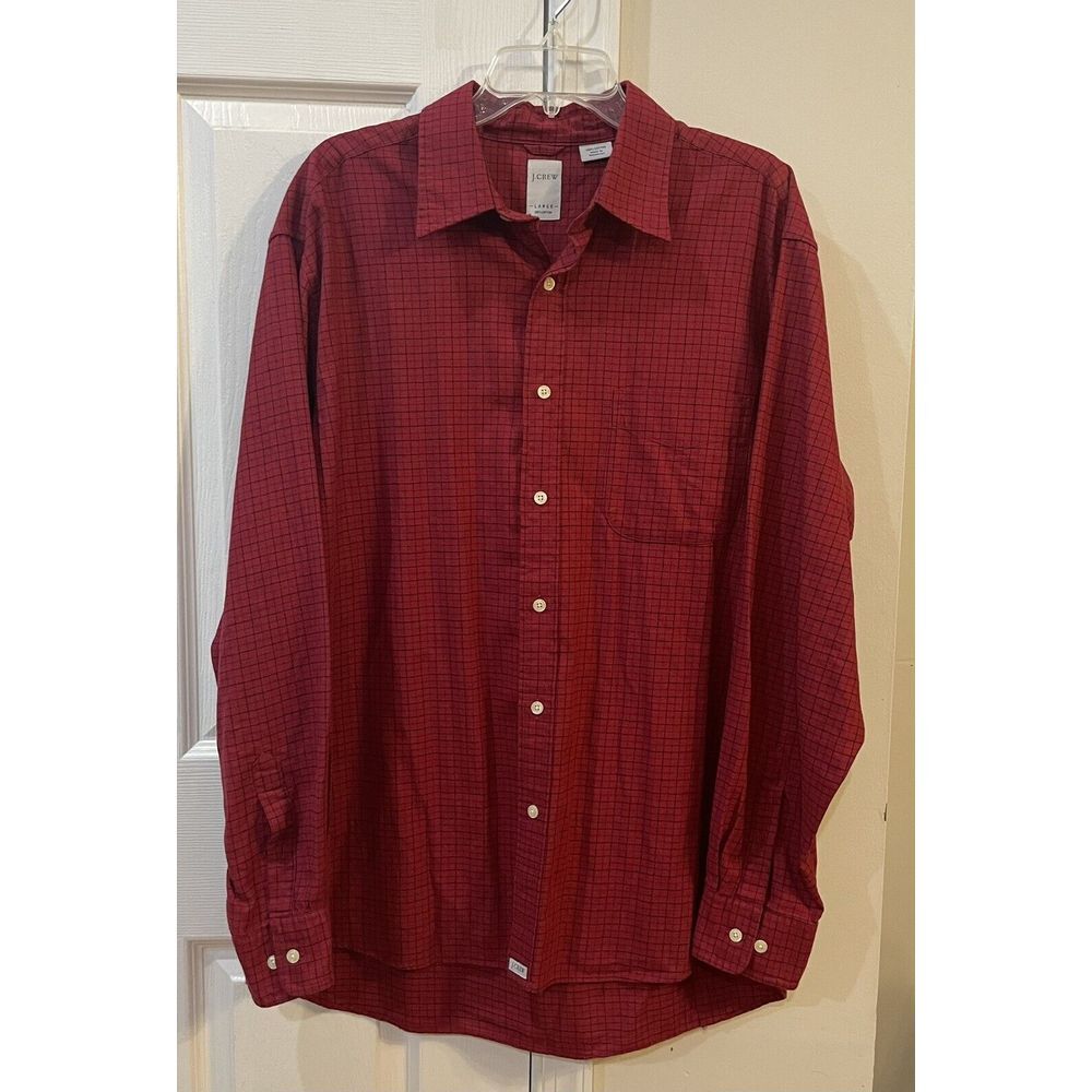 J. Crew‎ Men's Long Sleeve Button Down Red & Black Checkers Sz L Pocket